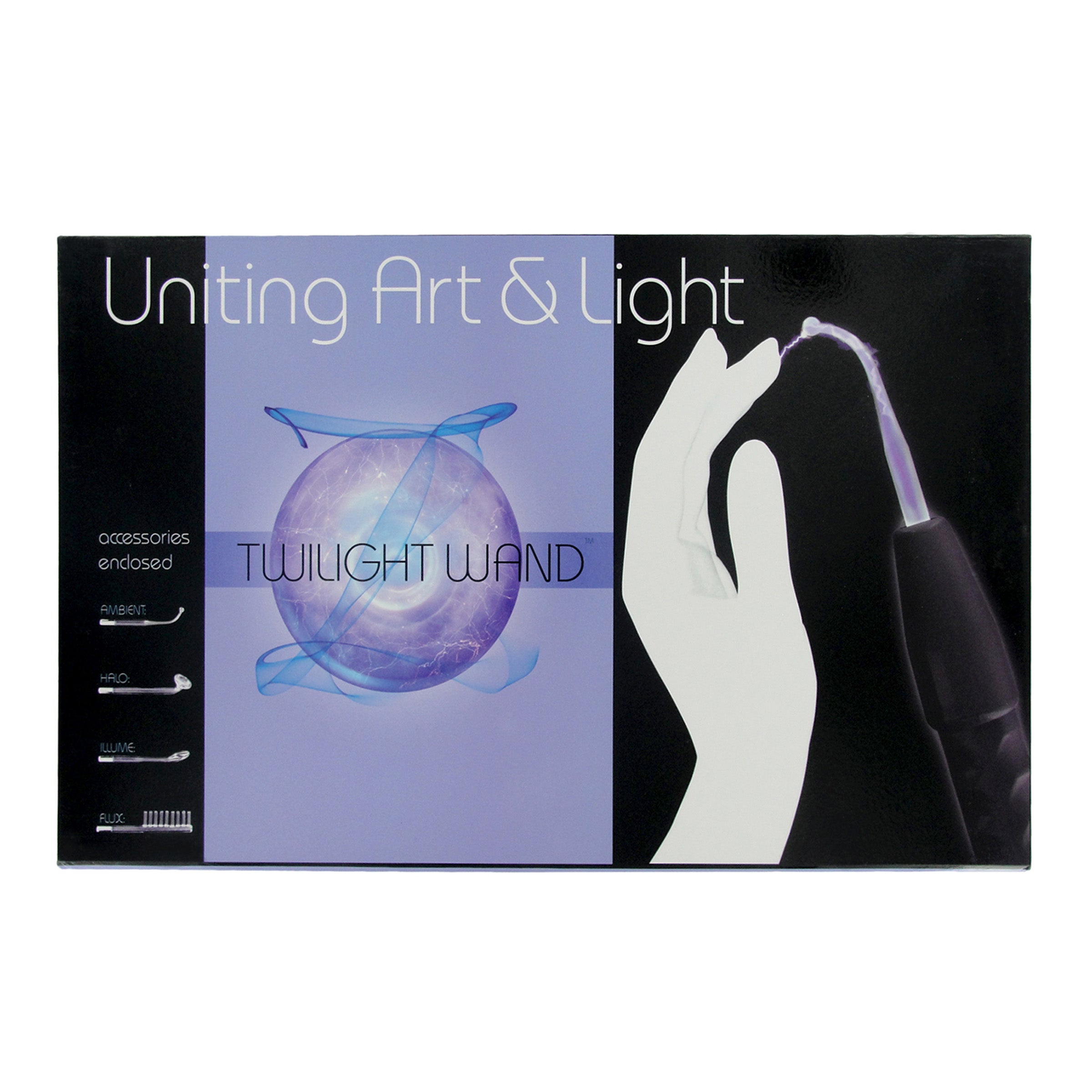 Zeus Twilight Violet Wand Kit showcasing the wand and glowing glass attachments in a sleek black design.