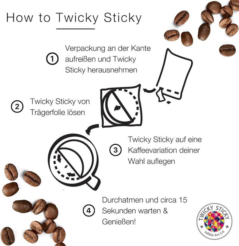 Bussi (B2B) Twicky Sticky pack containing 10 pieces, featuring Bourbon Vanilla flavor, displayed in a compact folding box.