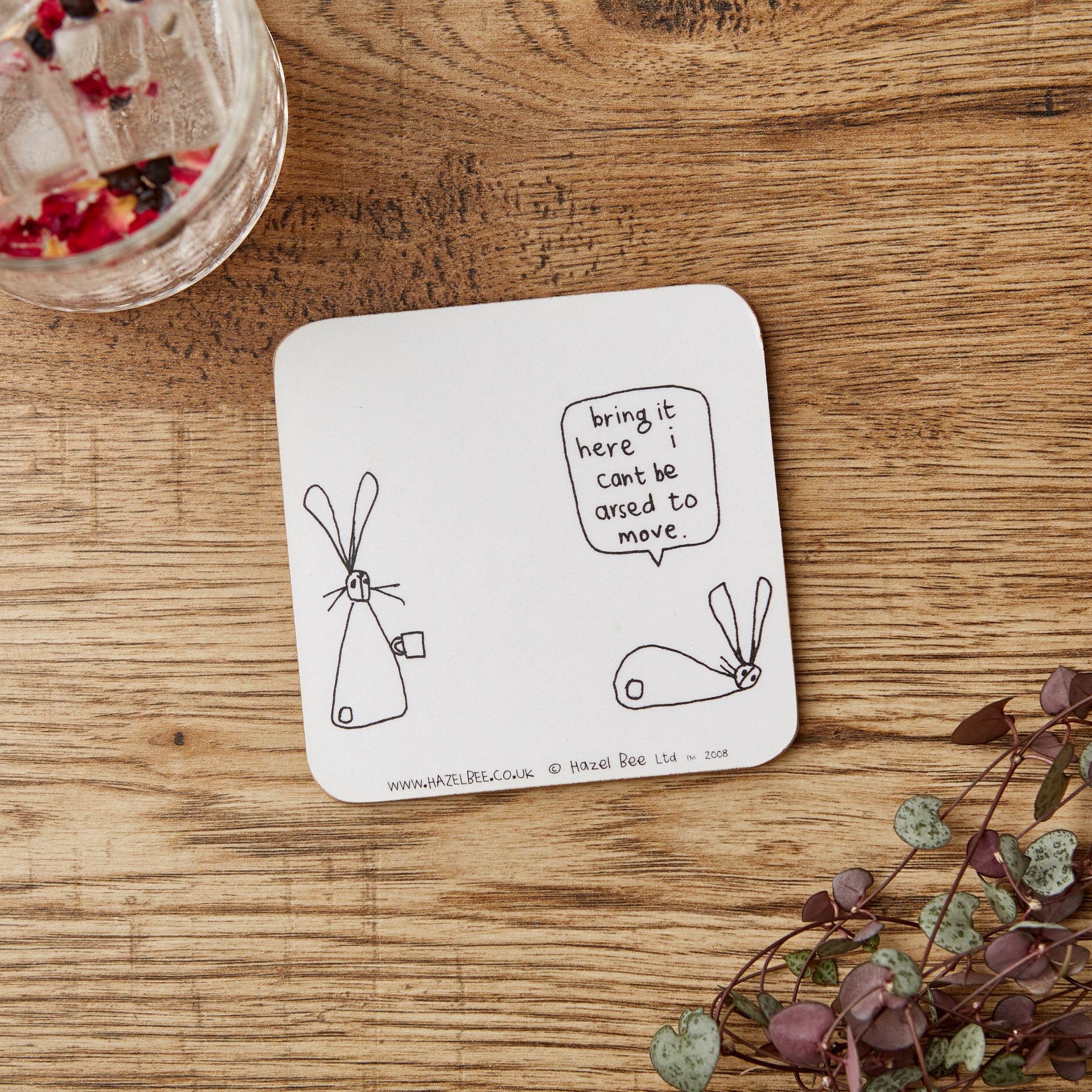 Stylish Can't Be Arsed Coaster made from eco-friendly cork and hardboard, featuring a humorous design.