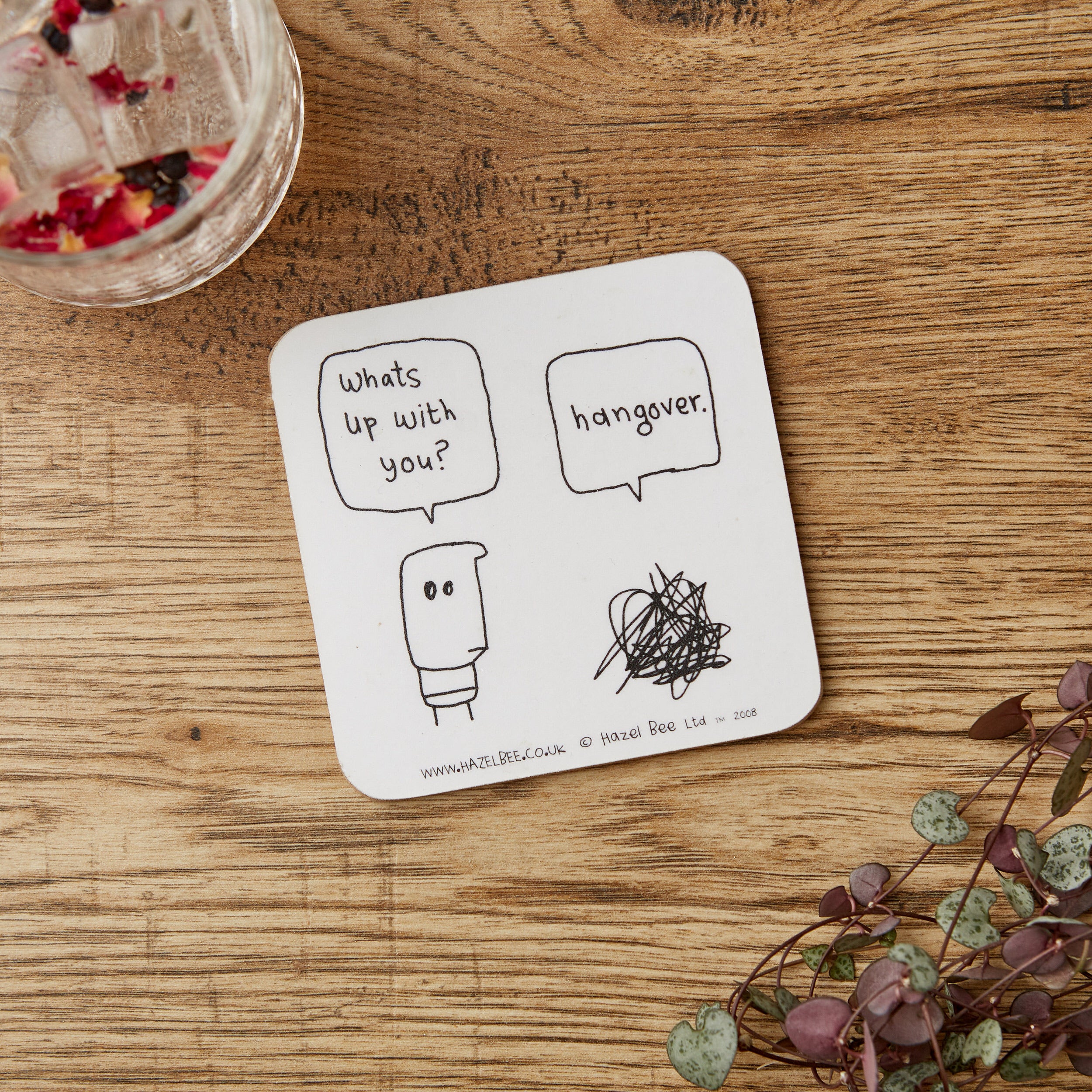 Eco-friendly Hangover Coaster made from FSC certified cork and hardboard, featuring a stylish design suitable for any occasion.