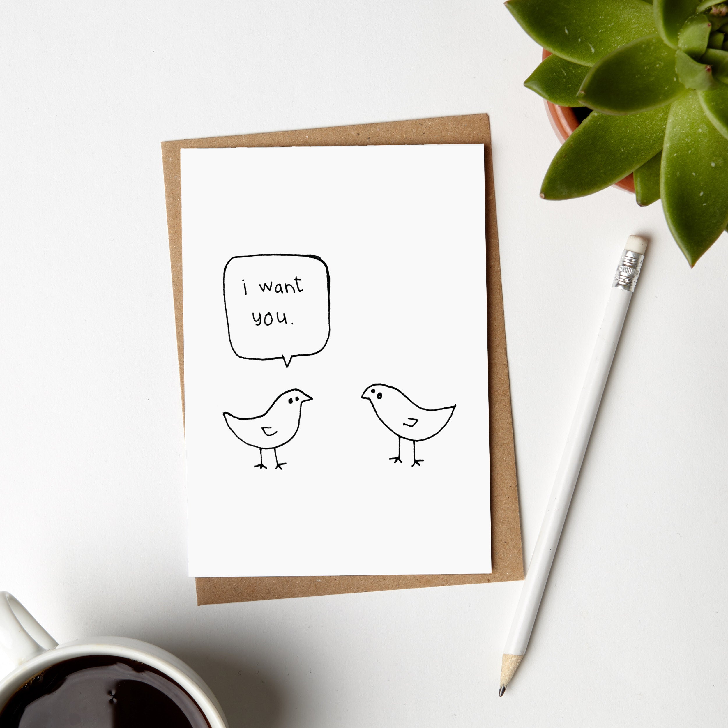 Cartoon birds with "I want you."