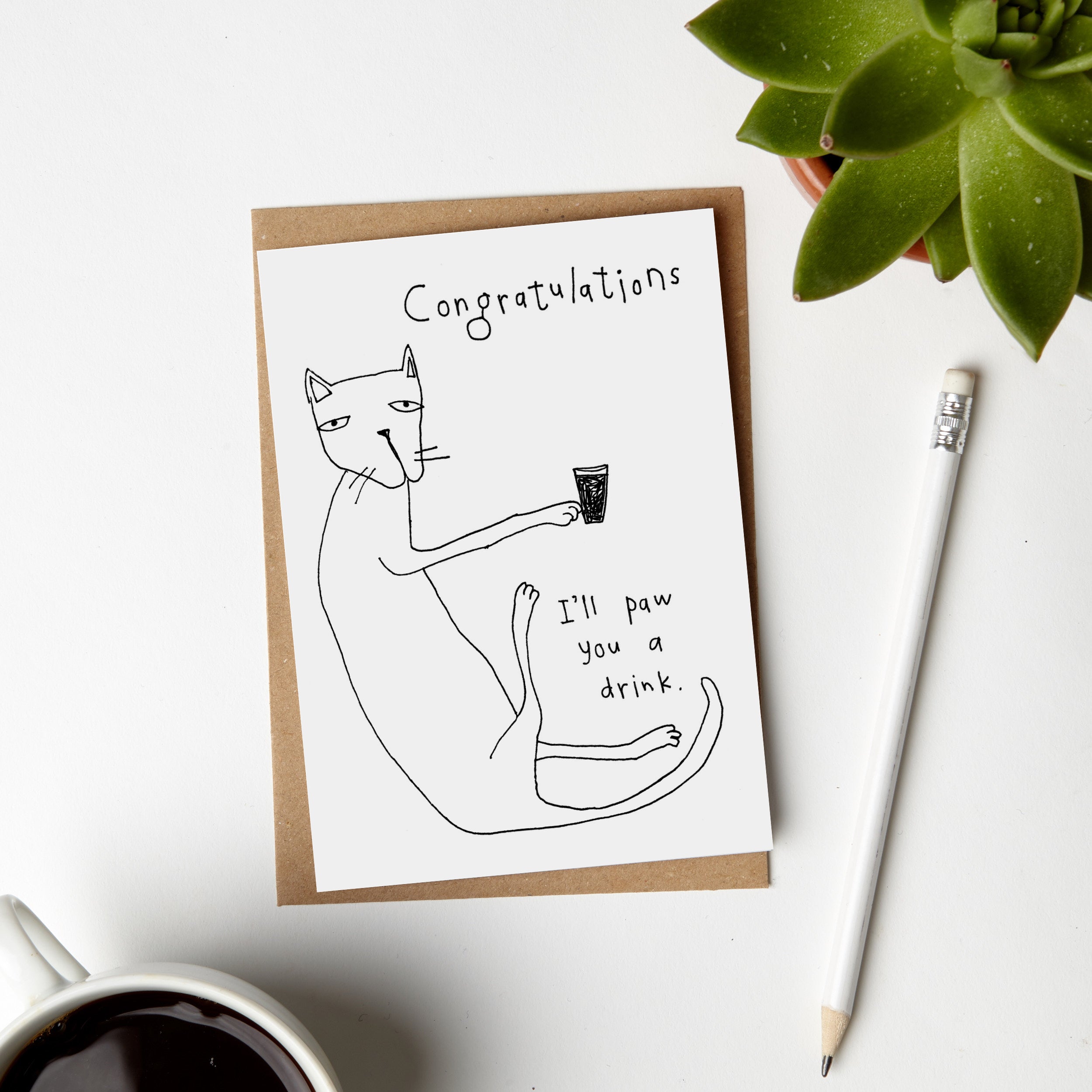 Paw You a Drink Congratulations Card featuring eco-friendly design and vibrant colors, made from recycled materials.