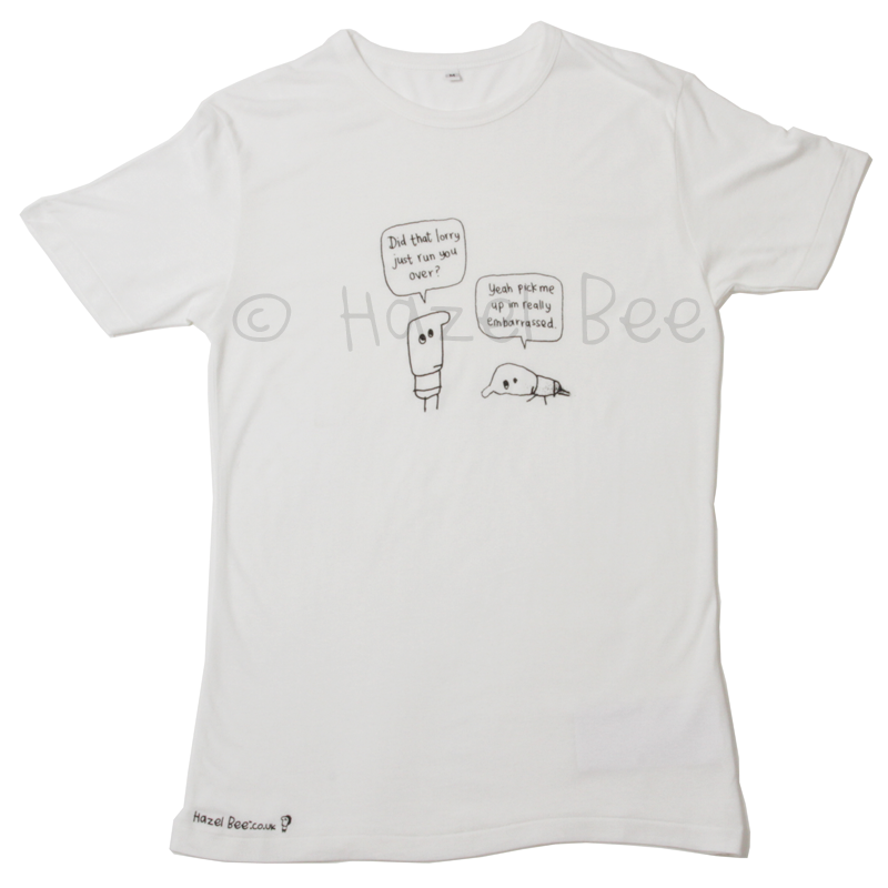 A stylish Really Embarrassed Bamboo Tee Shirt featuring a hand-printed logo at the hip, made from eco-friendly bamboo viscose and cotton.