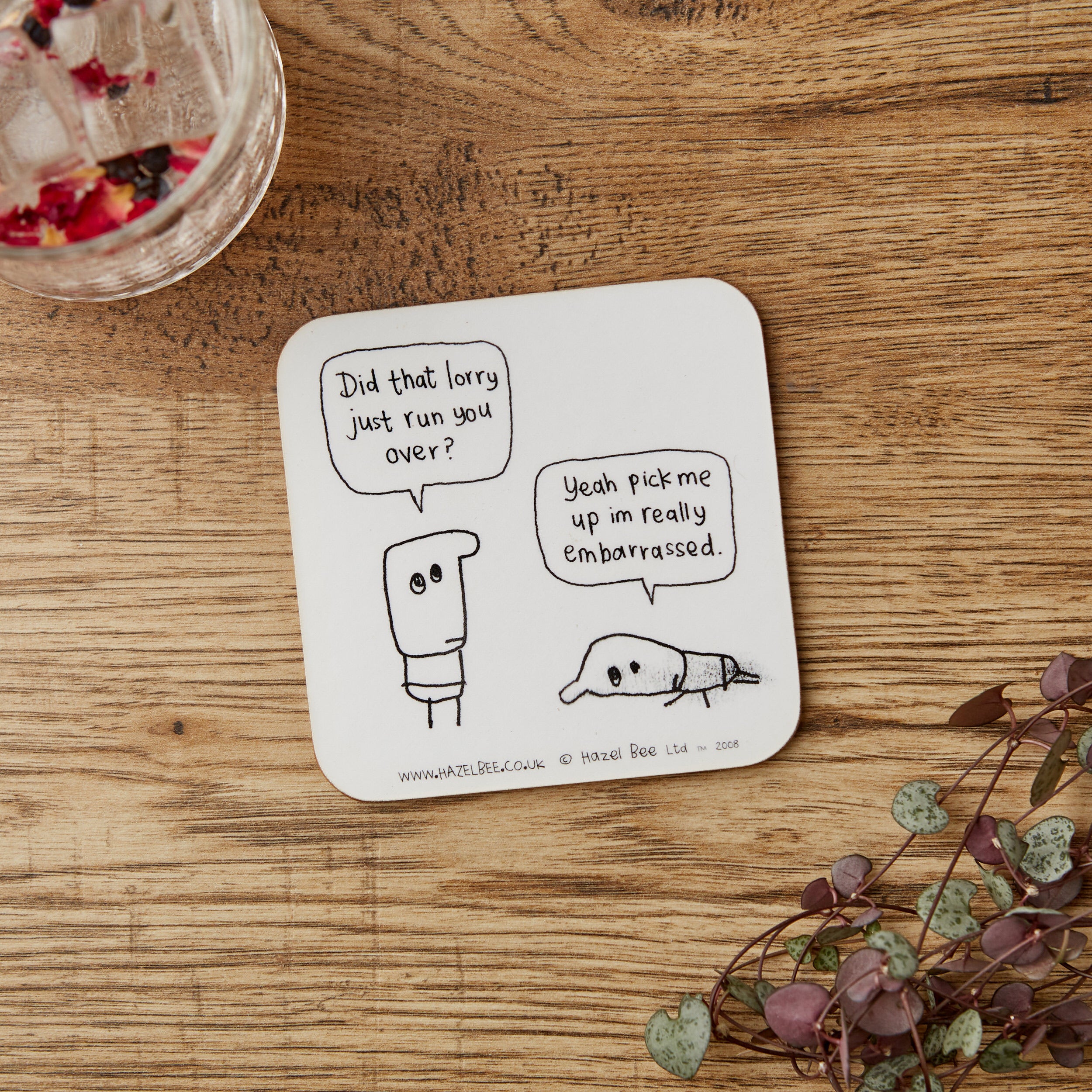 Really Embarrassed Coaster made from eco-friendly cork and hardboard, featuring a humorous design.