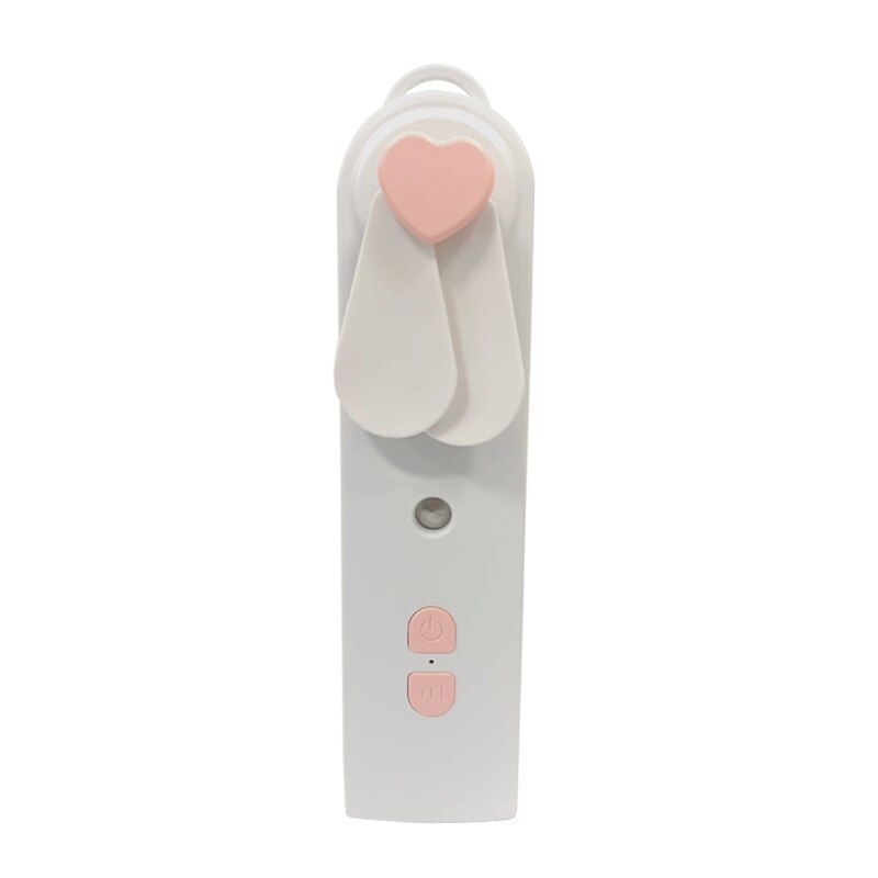 USB Rechargeable 2 In 1 Mini Fan Steamer Facial Humidifier Mister in white, pink, and blue colors, showcasing its compact design and water tank.