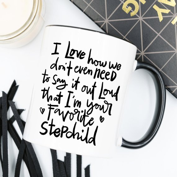 A humorous 11oz ceramic coffee mug with a funny quote for stepchildren, showcasing a vibrant design perfect for gifting.