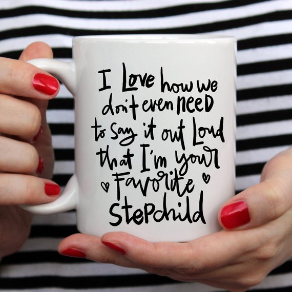 A humorous 11oz ceramic coffee mug with a funny quote for stepchildren, showcasing a vibrant design perfect for gifting.