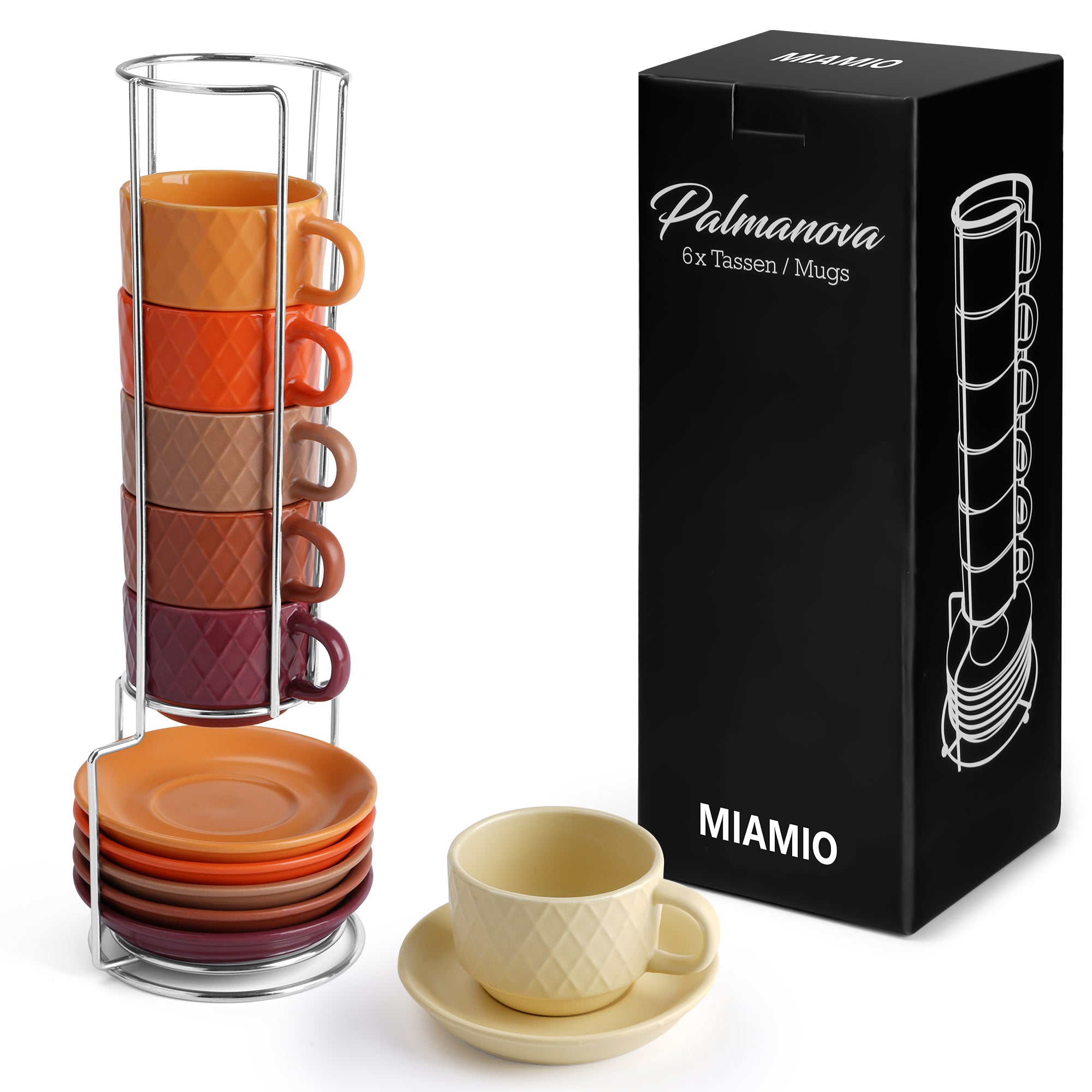 6er Espressotassen Set Palmanova Kollektion in Magma Edition mit modernem Rautenmuster, ideal für stilvollen Kaffeegenuss.