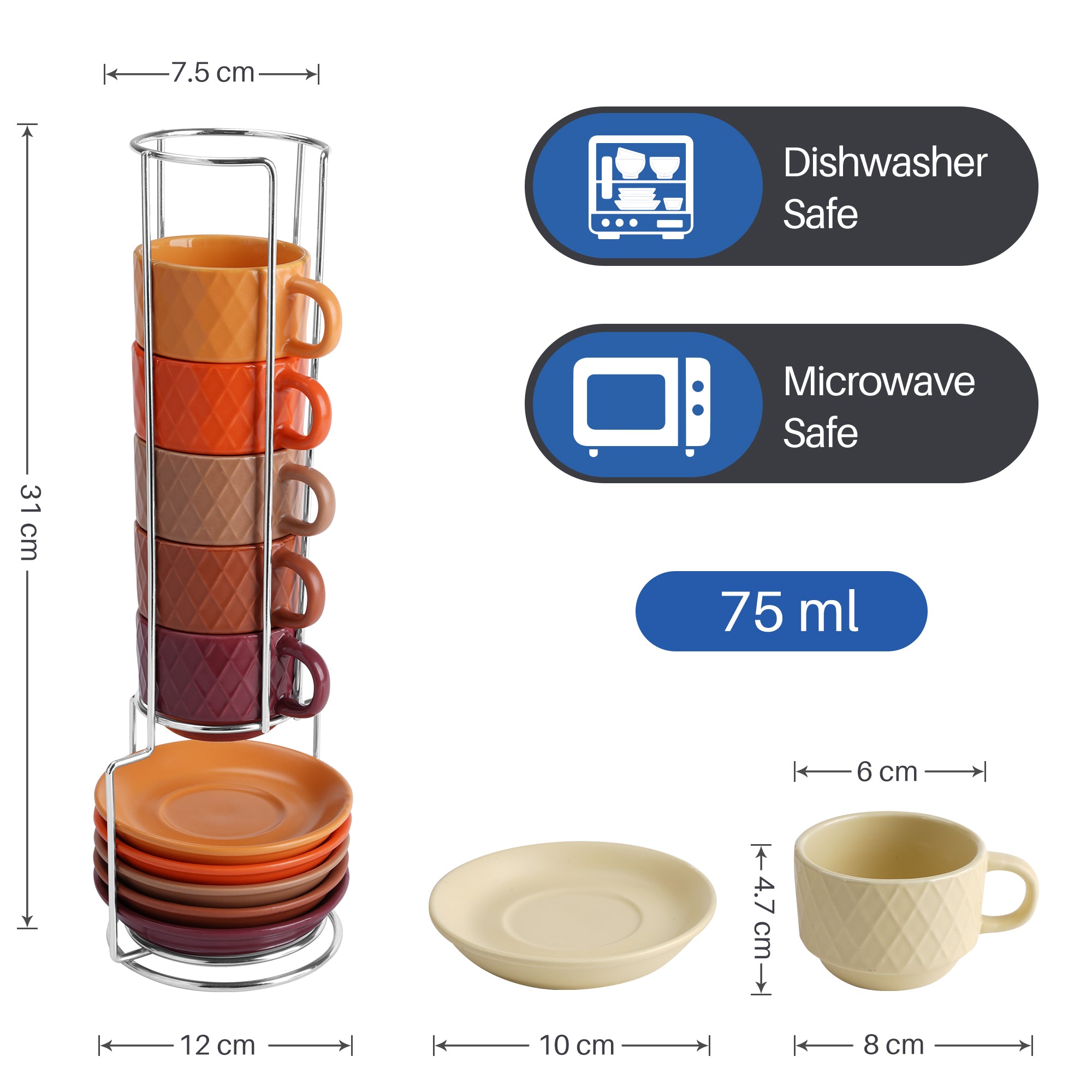 6er Espressotassen Set Palmanova Kollektion in Magma Edition mit modernem Rautenmuster, ideal für stilvollen Kaffeegenuss.