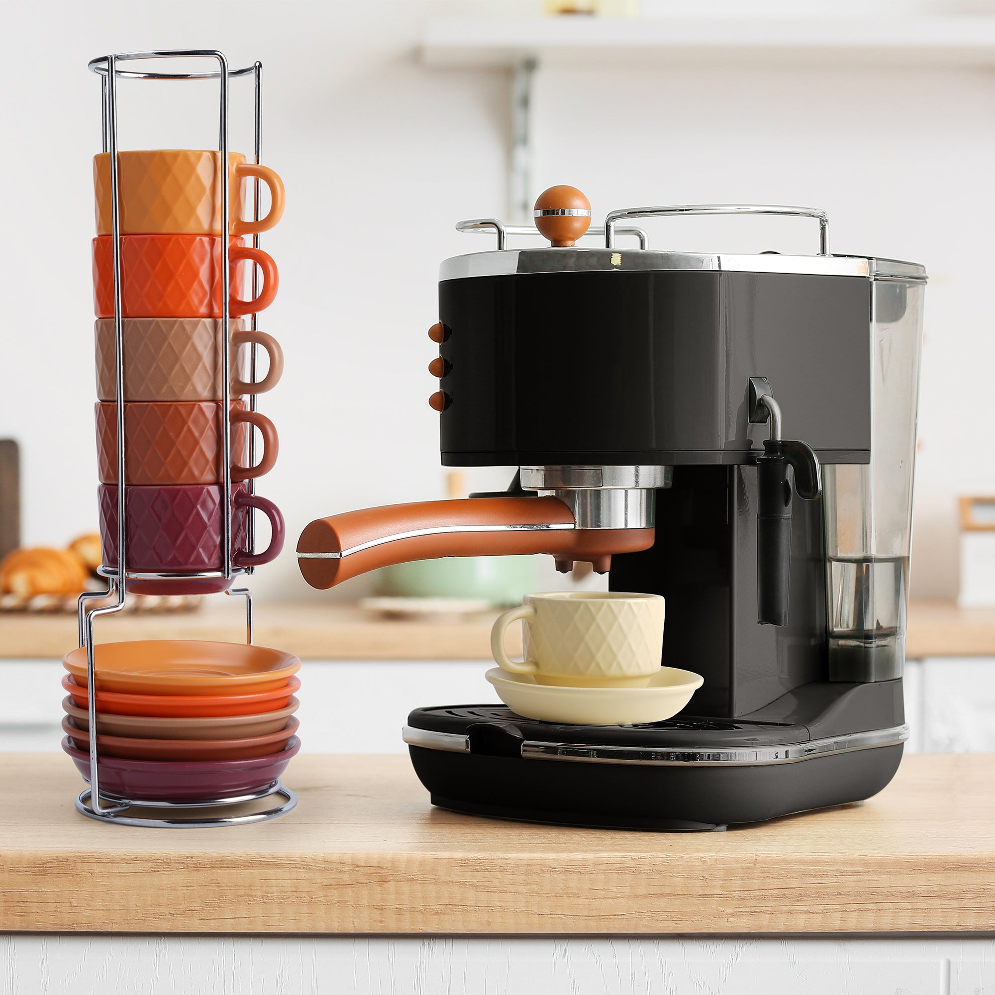 6er Espressotassen Set Palmanova Kollektion in Magma Edition mit modernem Rautenmuster, ideal für stilvollen Kaffeegenuss.