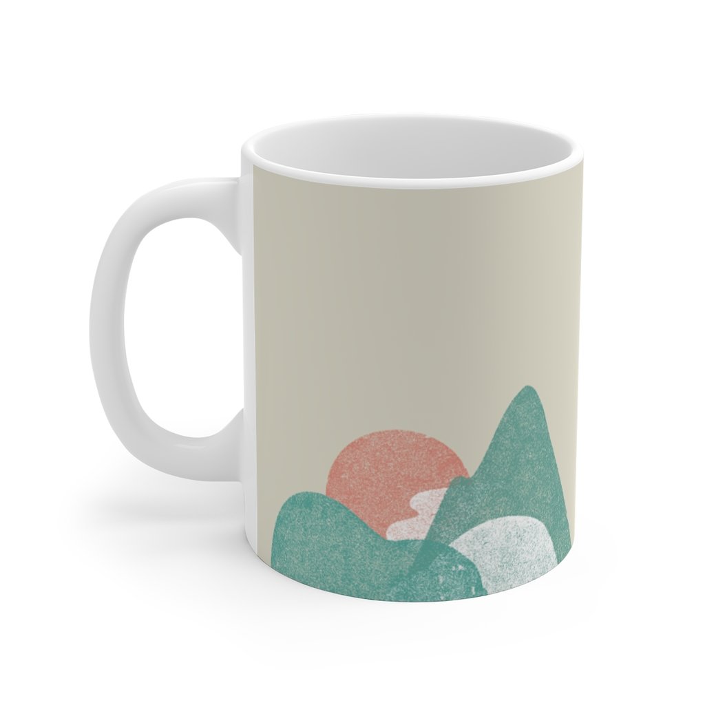 Abstract Landscape Coffee Tea Mug in white ceramic with rounded corners and C-handle, perfect for coffee, tea, and hot chocolate.