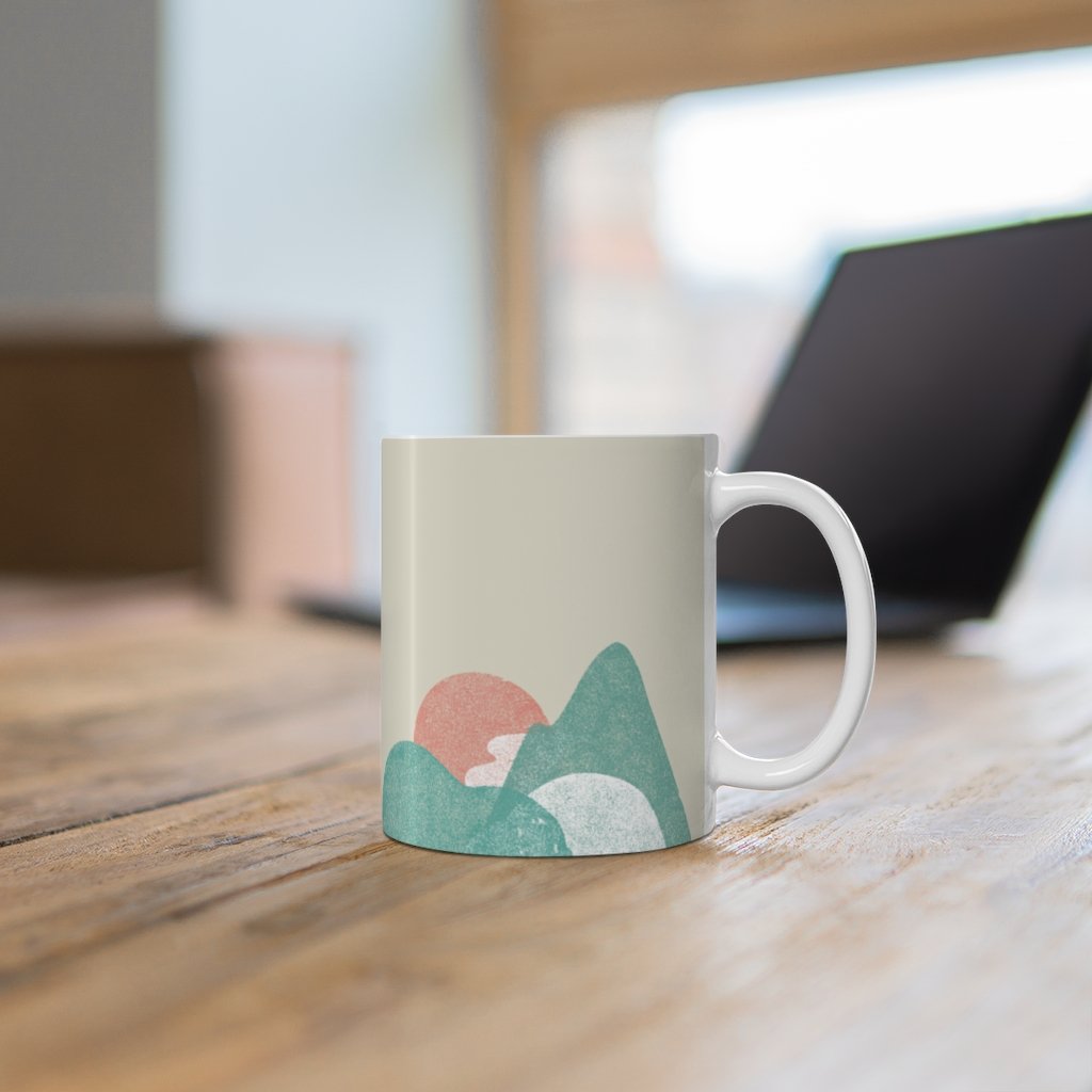 Abstract Landscape Coffee Tea Mug in white ceramic with rounded corners and C-handle, perfect for coffee, tea, and hot chocolate.