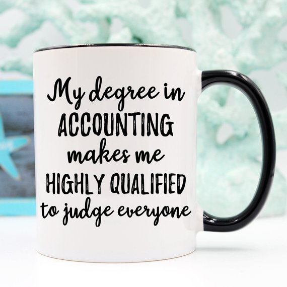 High-quality white ceramic accountant mug with vibrant design printed on both sides, perfect for coffee lovers.