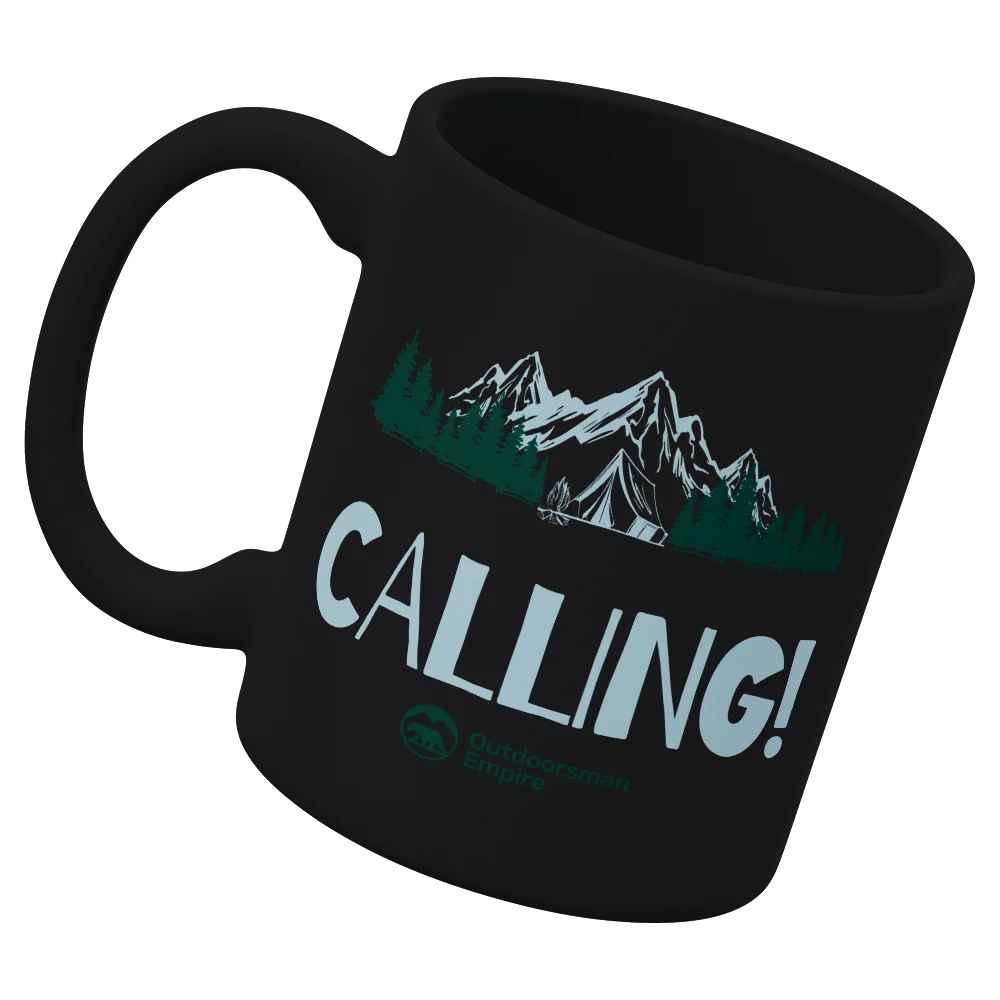 Adventure Camping White 11oz Mug with UV printed designs, showcasing its sturdy ceramic build and glazed finish.