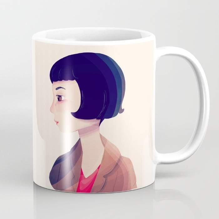 Amelie Mug featuring wrap-around art design and large handle, ideal for hot or cold beverages.