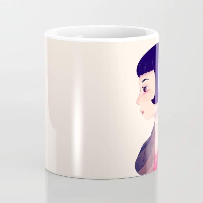 Amelie Mug featuring wrap-around art design and large handle, ideal for hot or cold beverages.