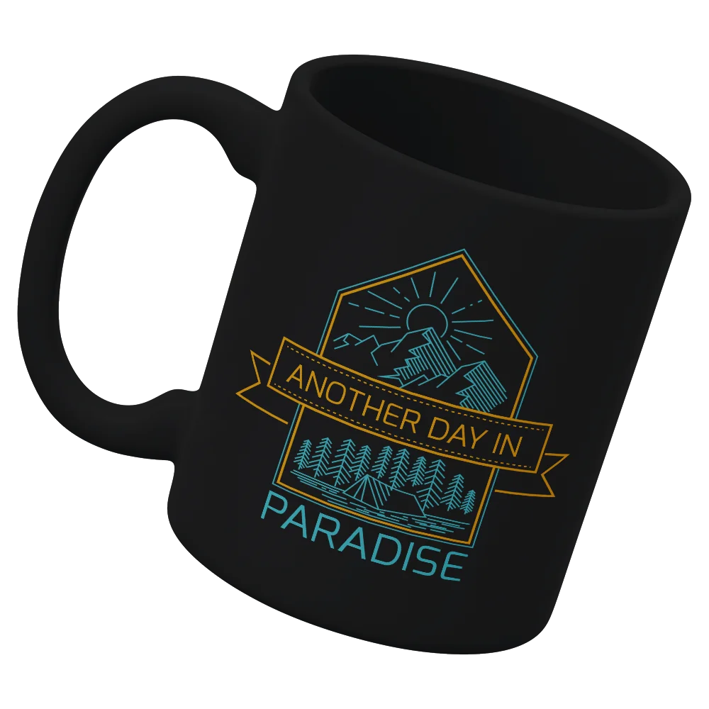 Another Day In Paradise 11oz Mug with vibrant UV printed design, showcasing its sturdy ceramic build and ergonomic handle.