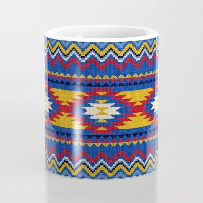 A vibrant Aztec Pattern Mug showcasing intricate designs, featuring a large handle for easy gripping, perfect for hot or cold beverages.