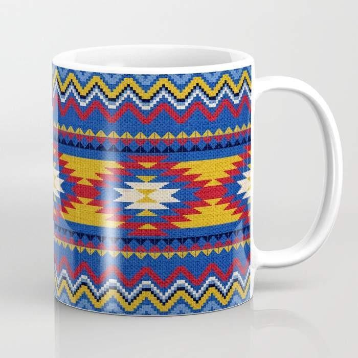 A vibrant Aztec Pattern Mug showcasing intricate designs, featuring a large handle for easy gripping, perfect for hot or cold beverages.