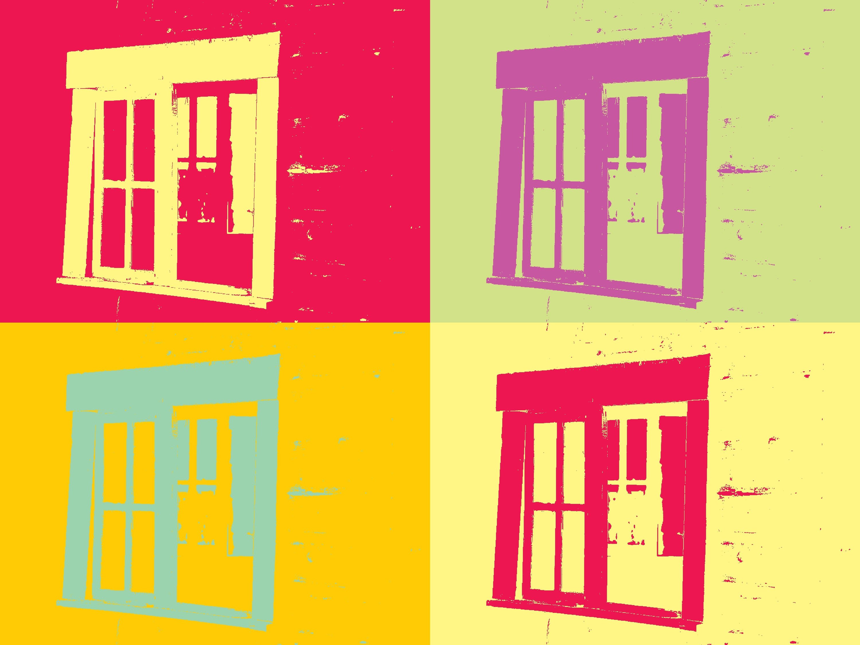 Barn Window Abstract 4-Panel Pop Art Print featuring vibrant colors and abstract design on matte paper.