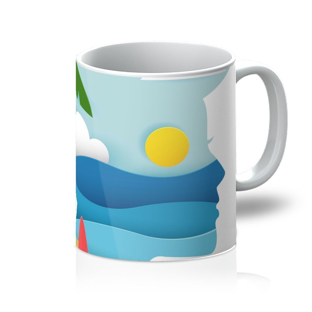 A stylish Beach Papercraft Mug featuring a glossy finish and sturdy handle, perfect for enjoying beverages.