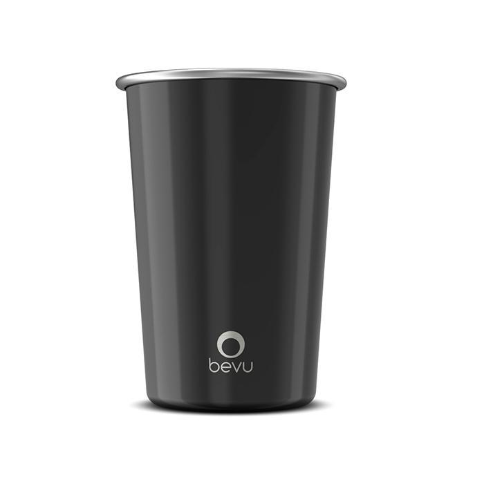 Bevu® FIESTA Steel Cup in black color, 470ml capacity, showcasing its sleek design and durable stainless steel construction.