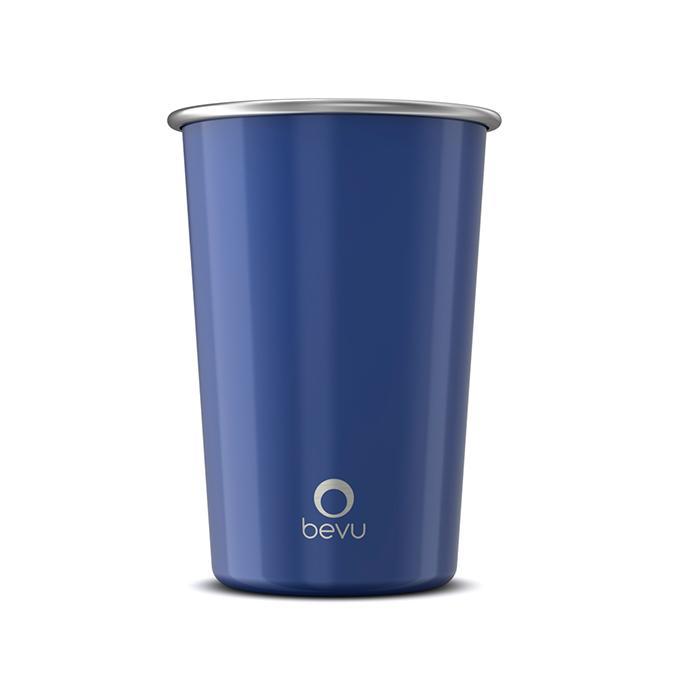 Bevu® FIESTA Steel Cup in cobalt color, showcasing its sleek design and durable stainless steel construction.