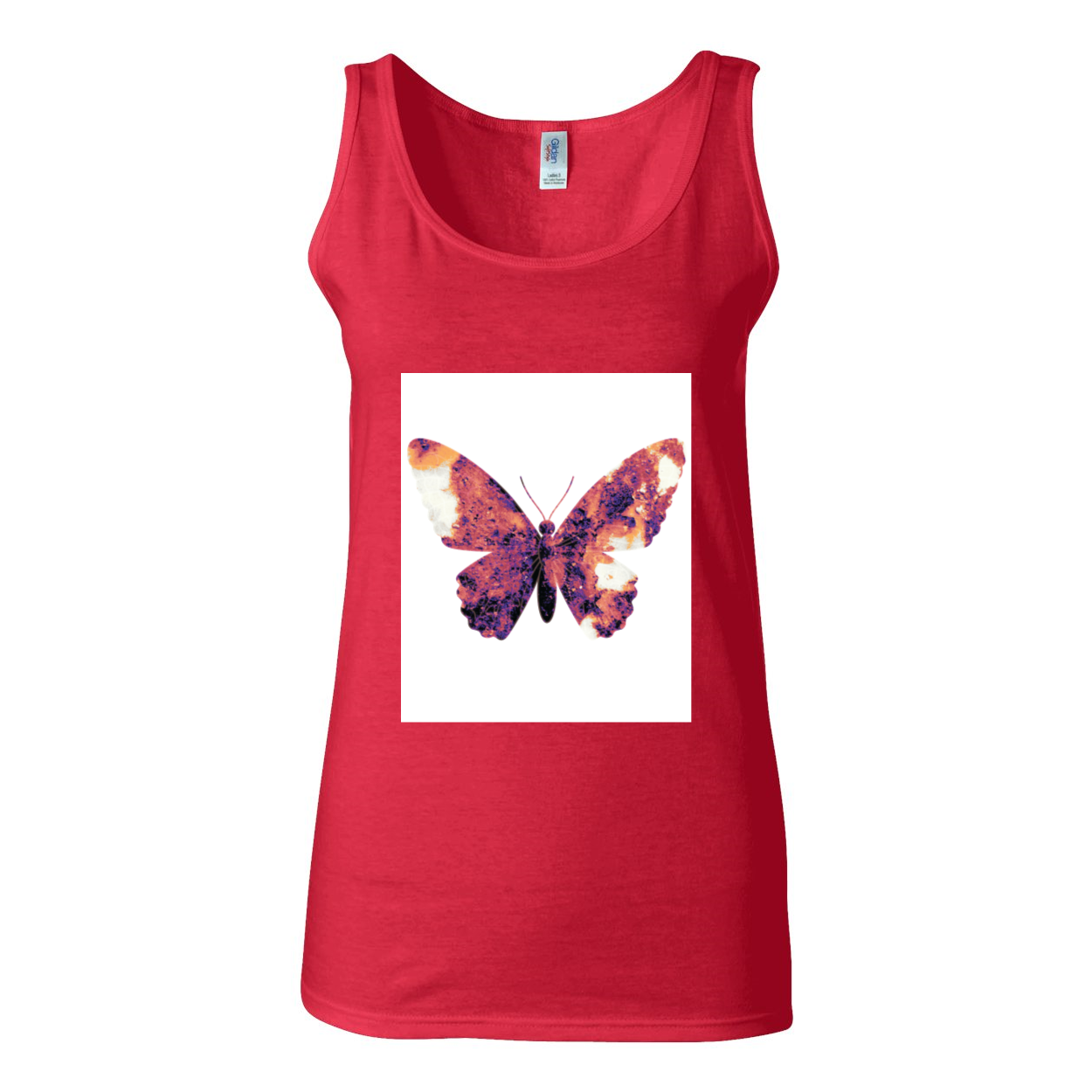 Butterfly Softstyle Women's Tank Top in Sport Grey, featuring wide straps and rib-knit trim.