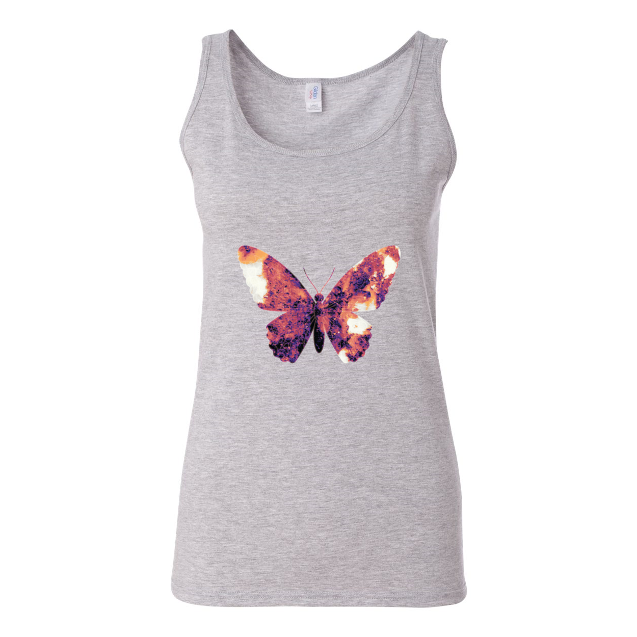 Butterfly Softstyle Women's Tank Top in Sport Grey, featuring wide straps and rib-knit trim.