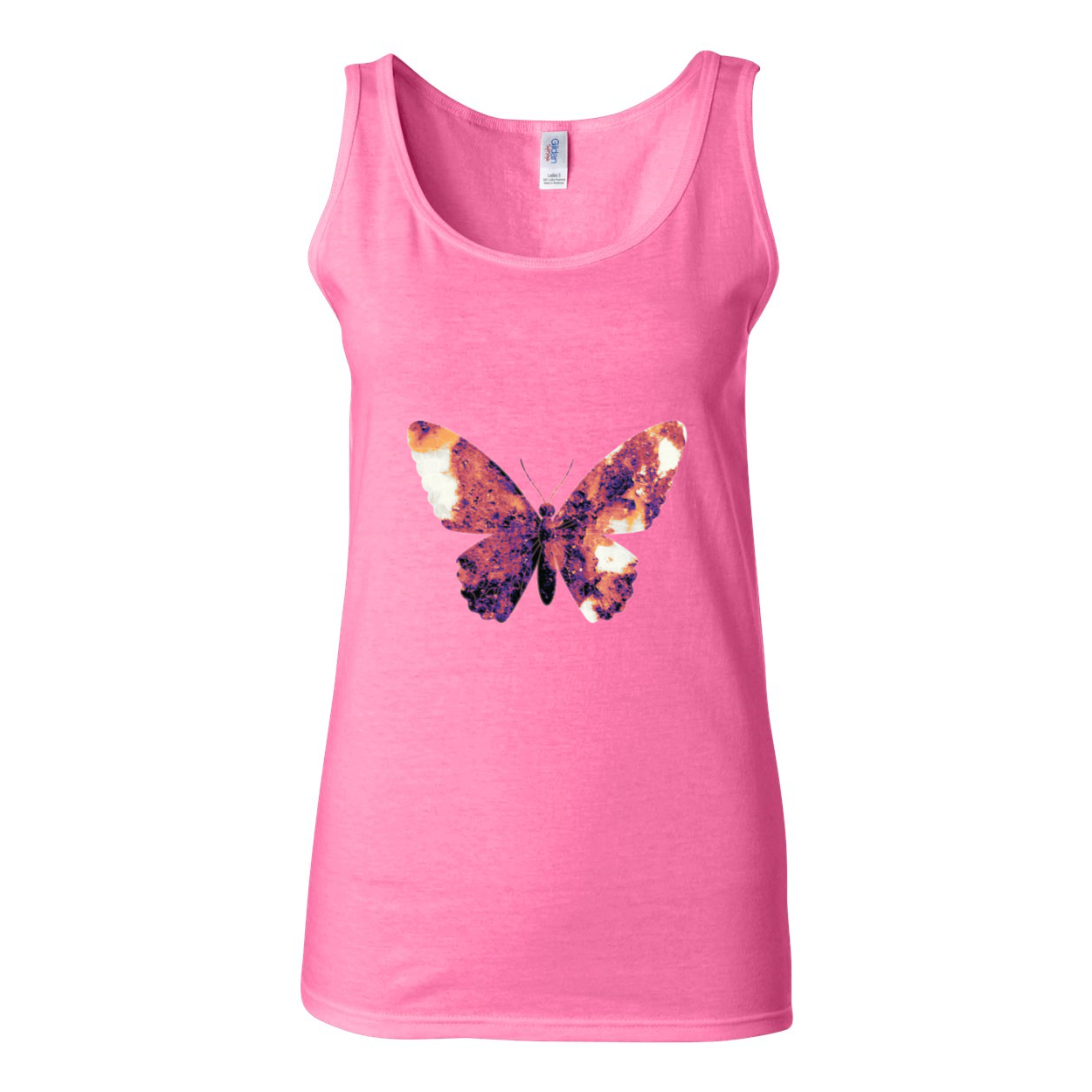 Butterfly Softstyle Women's Tank Top in Sport Grey, featuring wide straps and rib-knit trim.