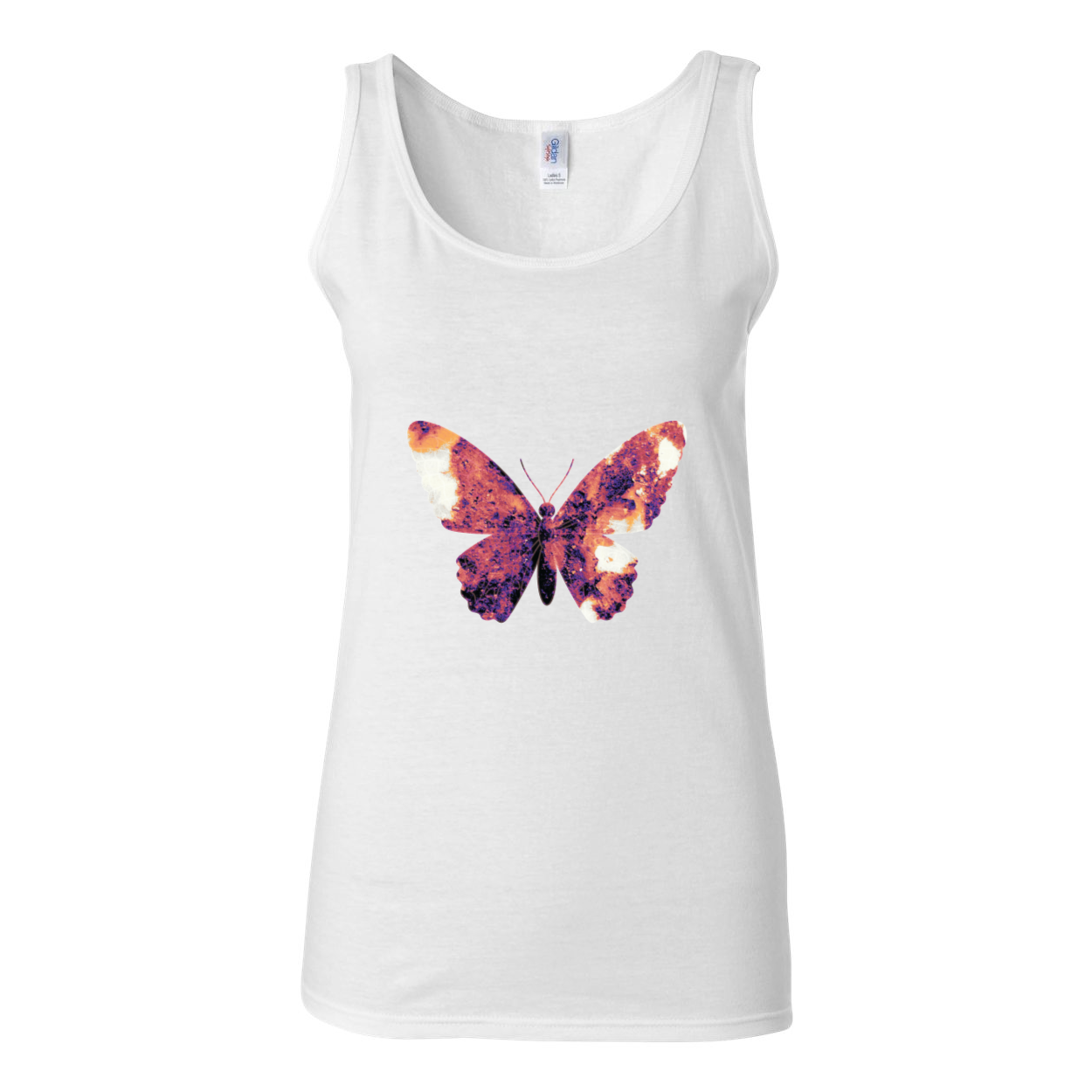 Butterfly Softstyle Women's Tank Top in Sport Grey, featuring wide straps and rib-knit trim.