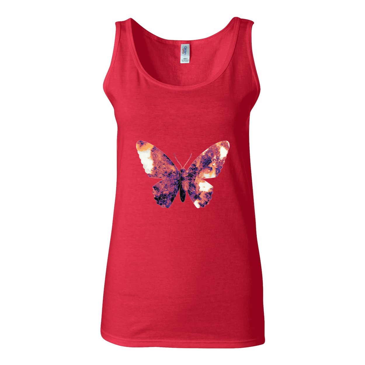 Butterfly Softstyle Women's Tank Top in Sport Grey, featuring wide straps and rib-knit trim.