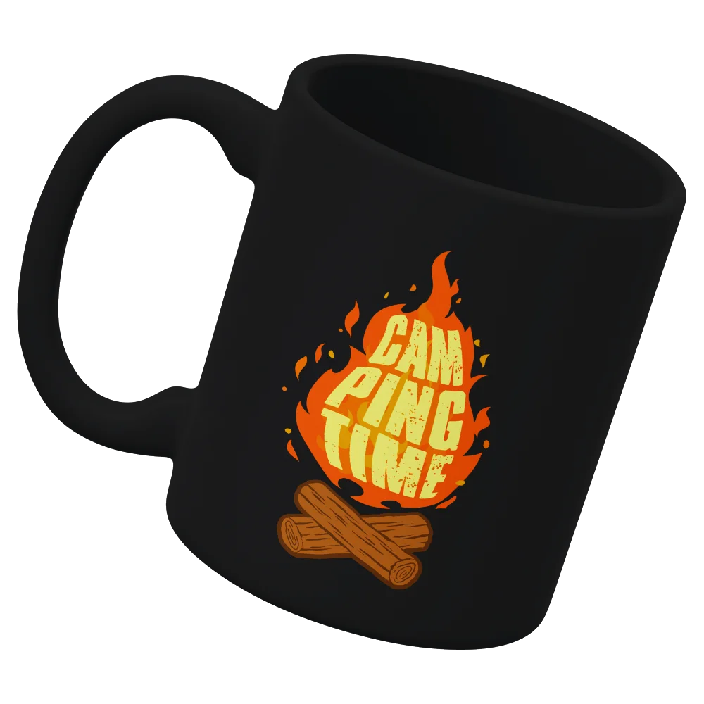 Camp Fire 11oz Mug with UV printed design, showcasing its sturdy ceramic build and glazed finish.