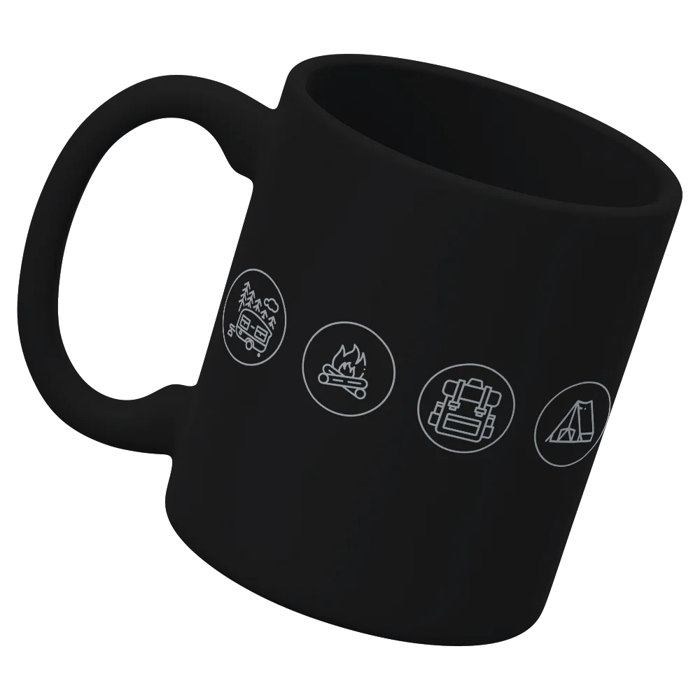 Camp Life 11oz Mug with UV printed outdoor designs, sturdy ceramic construction, and a glazed finish for easy cleaning.