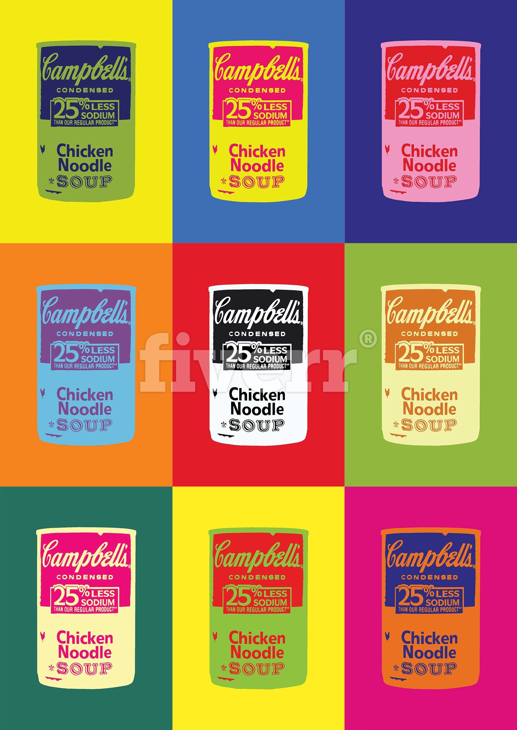 Campbell's Soup Can 6-panel modern pop art canvas print featuring vibrant colors and bold design, inspired by Andy Warhol.