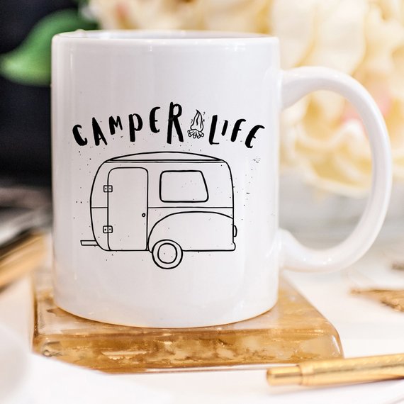 Camper Life Coffee Mug featuring a humorous camping design, made of high-quality ceramic, perfect for coffee or tea lovers.