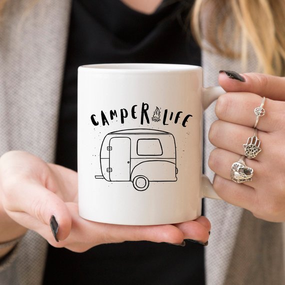 Camper Life Coffee Mug featuring a humorous camping design, made of high-quality ceramic, perfect for coffee or tea lovers.