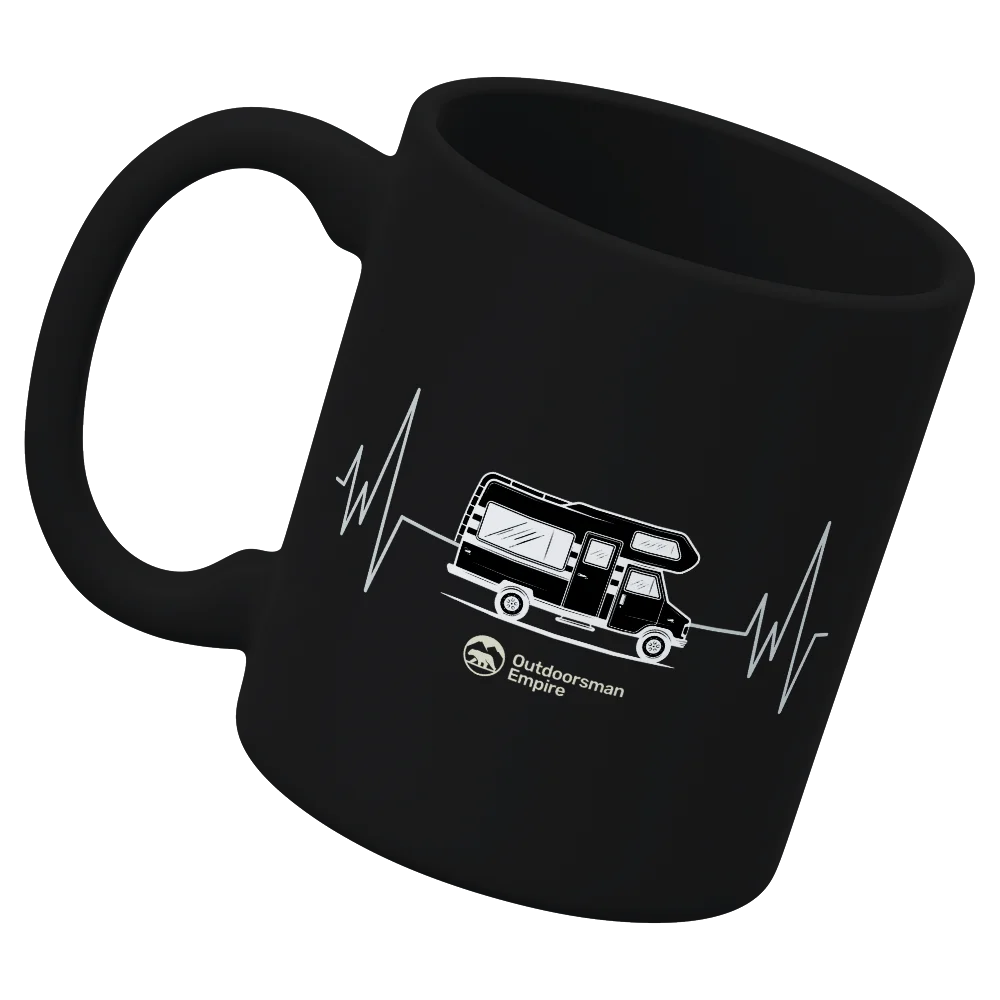 Camping Cardiogram 11oz Mug with UV printed design, showcasing its sturdy ceramic build and glazed finish.