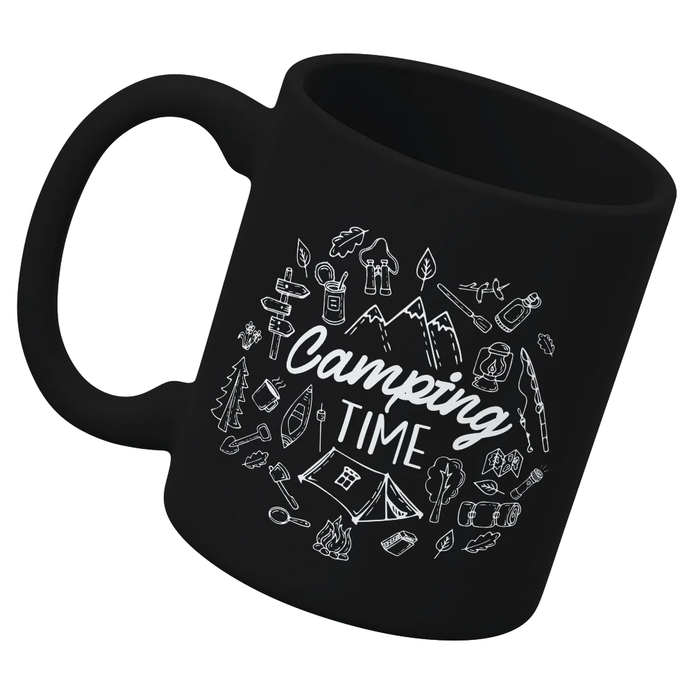 Camping Elements 11oz Mug with UV printed design, showcasing its sturdy ceramic build and glazed finish.