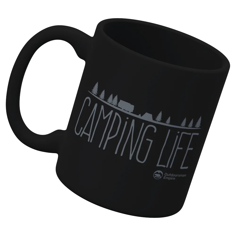 Camping Life 11oz Mug with UV printed design, showcasing its sturdy ceramic build and glazed finish.