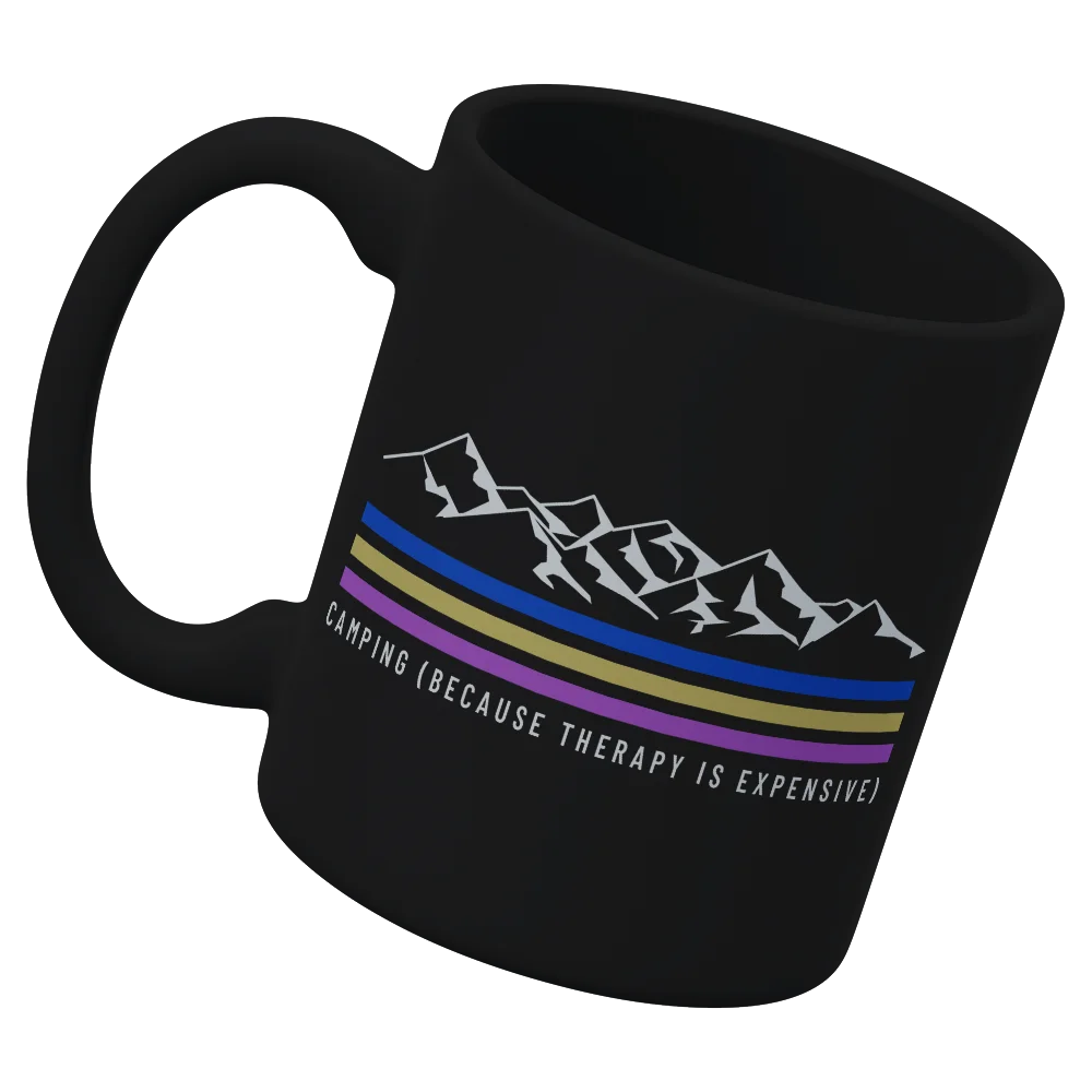 Camping Lines 11oz Mug with vibrant UV printed design, perfect for outdoor use.