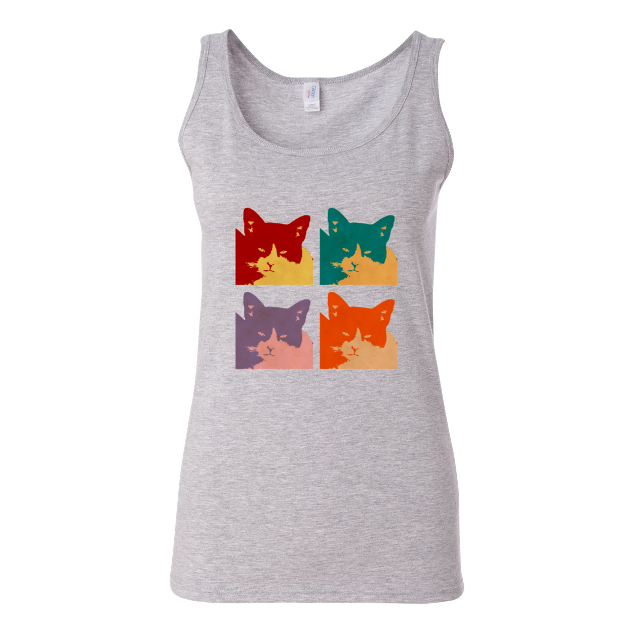 A stylish Cat's Today 4-Panel Softstyle Women's Tank Top in Sport Grey, featuring wide straps and rib-knit trim.