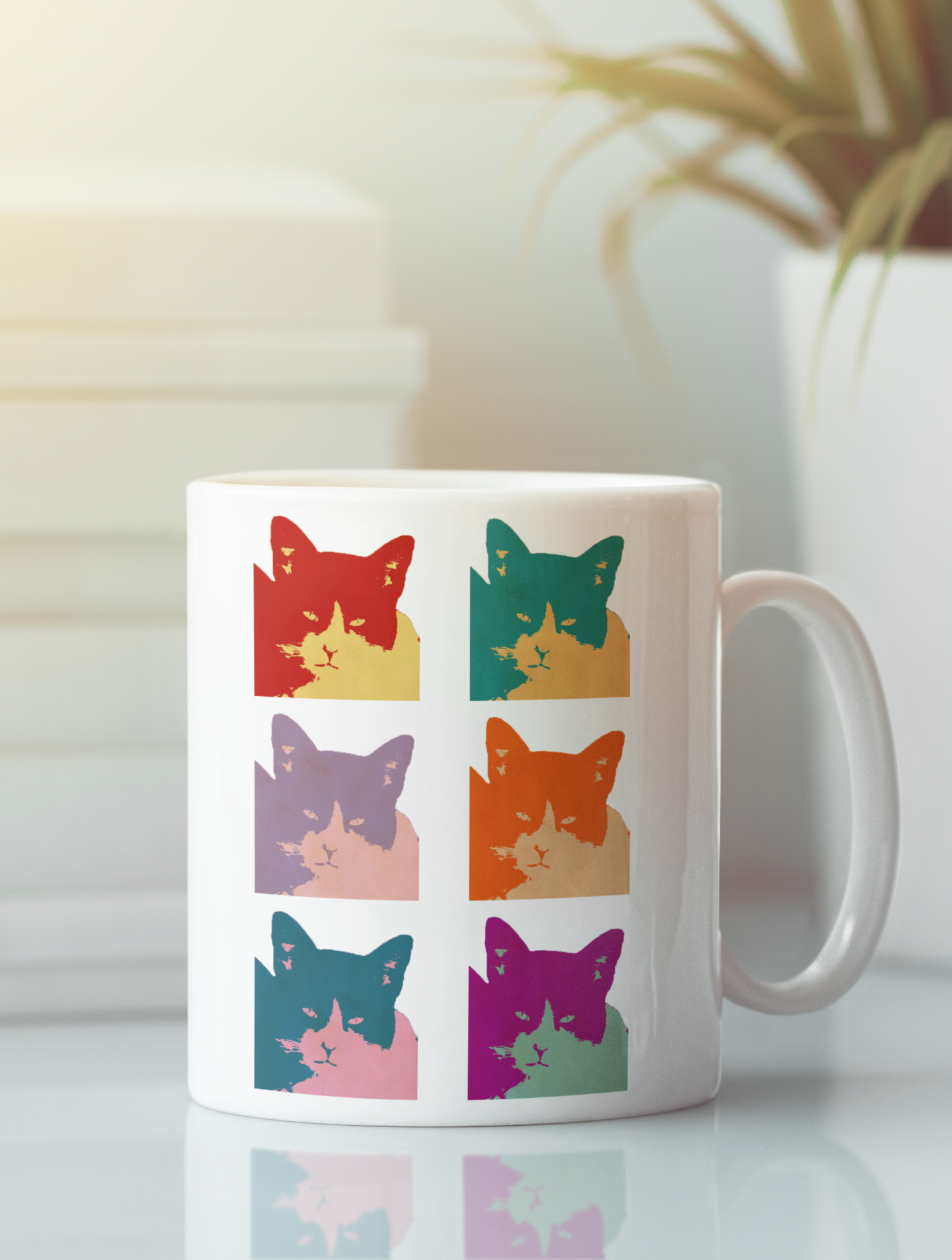 Cats Today 6-Panel Pop Art Canvas Print featuring vibrant colors and playful cat designs, perfect for modern home decor.