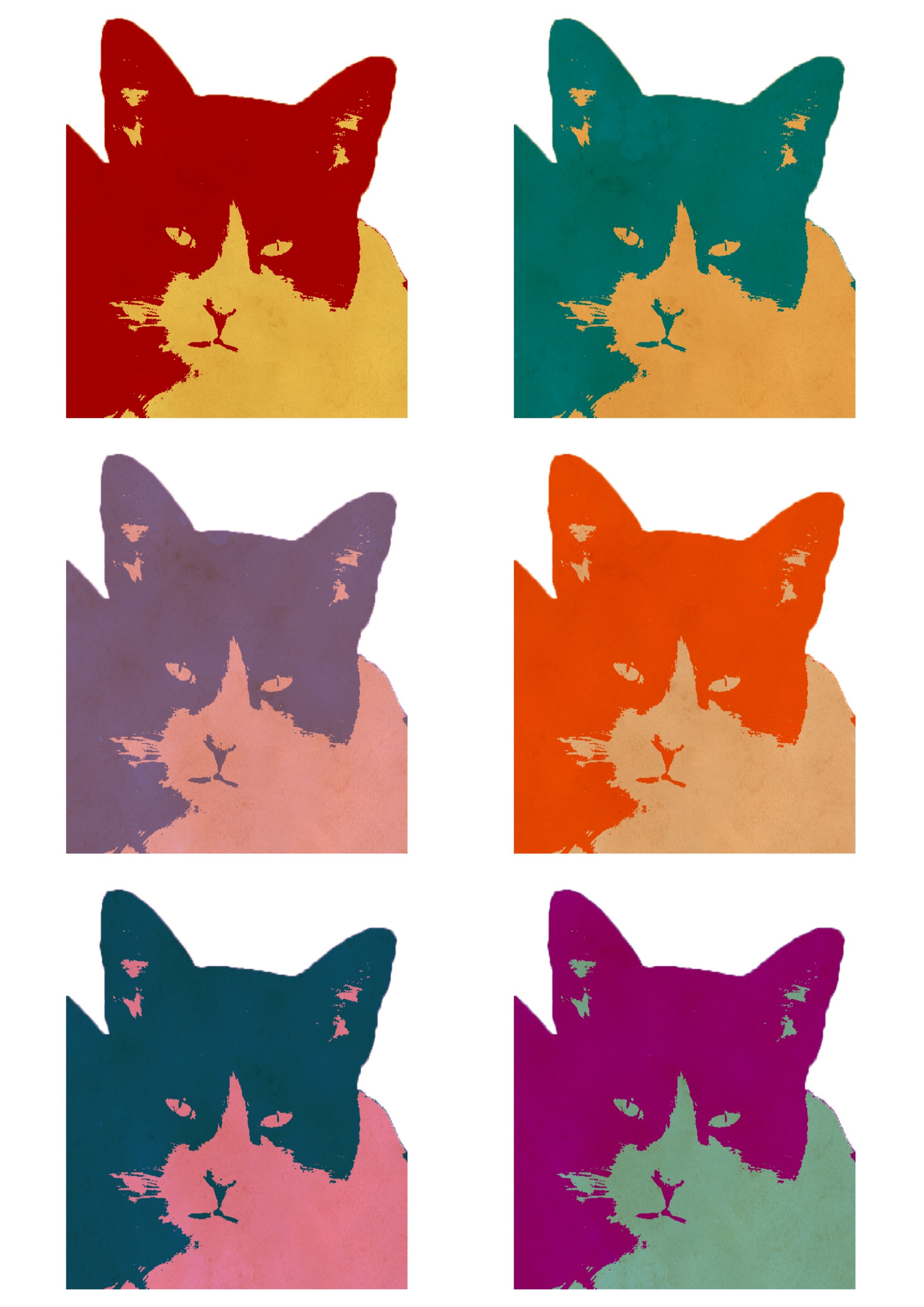 Cats Today 6-Panel Pop Art Canvas Print featuring vibrant colors and playful cat designs, perfect for modern home decor.