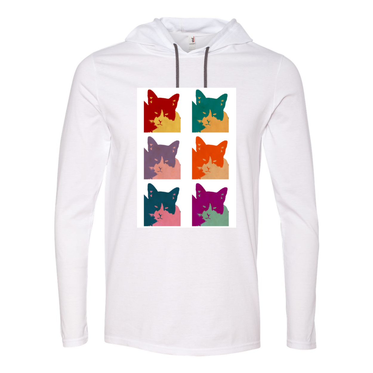 A stylish Cat's Today Long Sleeve Hooded T-Shirt in soft cotton, featuring a relaxed hood and contrast drawcord.