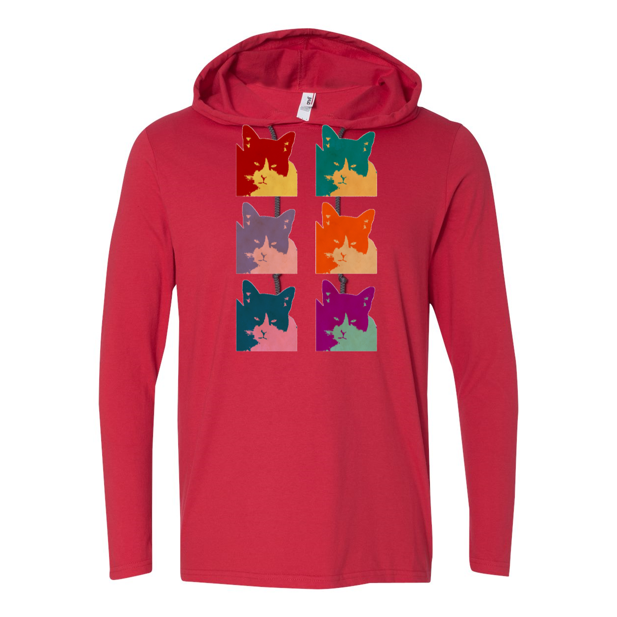 A stylish Cat's Today Long Sleeve Hooded T-Shirt in soft cotton, featuring a relaxed hood and contrast drawcord.