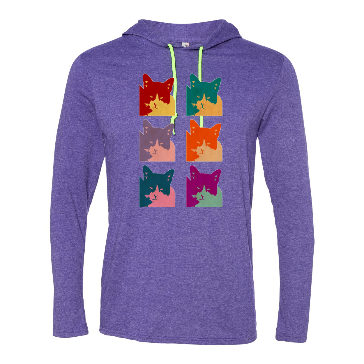 A stylish Cat's Today Long Sleeve Hooded T-Shirt in soft cotton, featuring a relaxed hood and contrast drawcord.