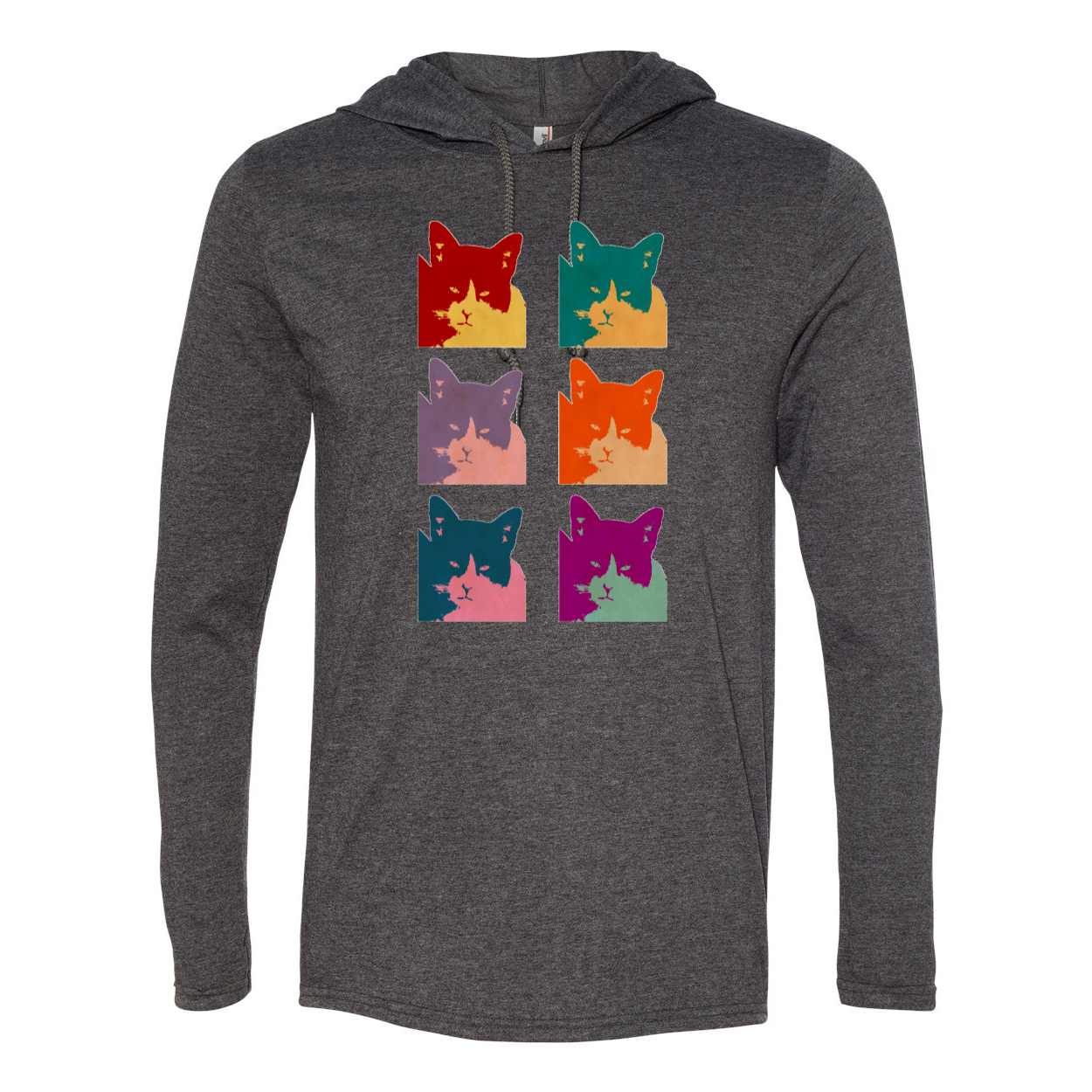 A stylish Cat's Today Long Sleeve Hooded T-Shirt in soft cotton, featuring a relaxed hood and contrast drawcord.