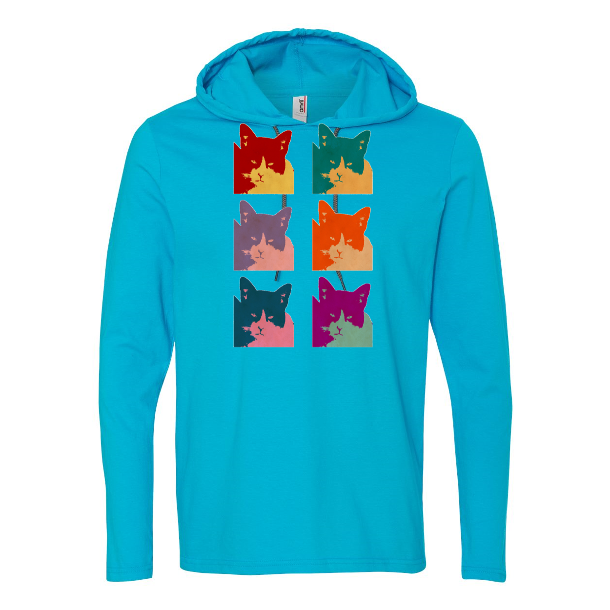 A stylish Cat's Today Long Sleeve Hooded T-Shirt in soft cotton, featuring a relaxed hood and contrast drawcord.