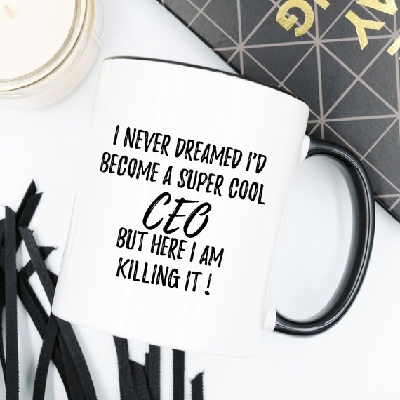 A stylish white CEO mug with a vibrant design printed on both sides, perfect for entrepreneurs and professionals.